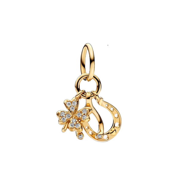Gold Clover Horseshoe Charm