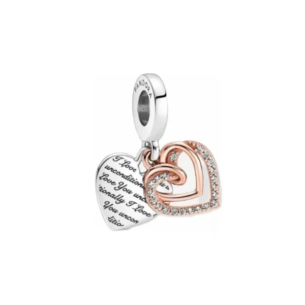 Double Pink Heart Charm